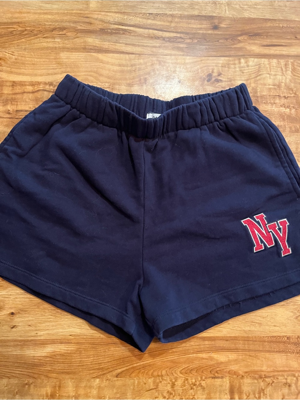 Garage Navy Athletic Shorts with Red and White NY Logo